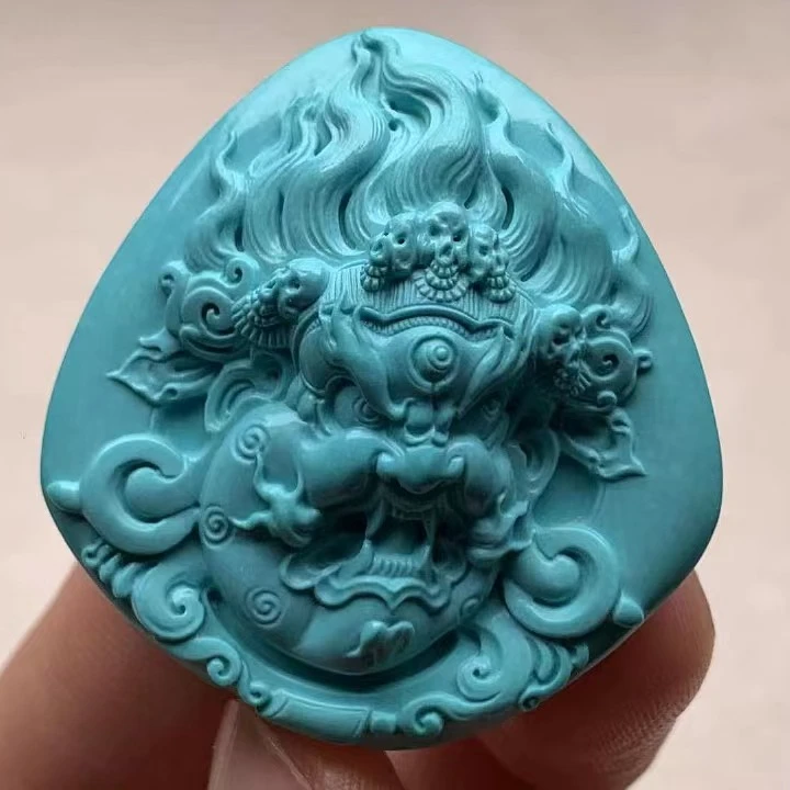 湖北竹山天然原矿绿松石瓷釉级玉化料料质细腻大黑天22.9g