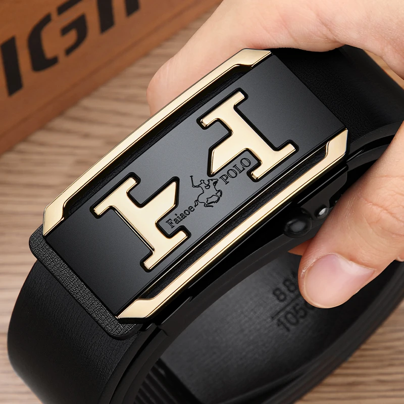 男士真皮皮带光面自动扣皮带男款腰带男款百搭商务耐用皮带男腰带