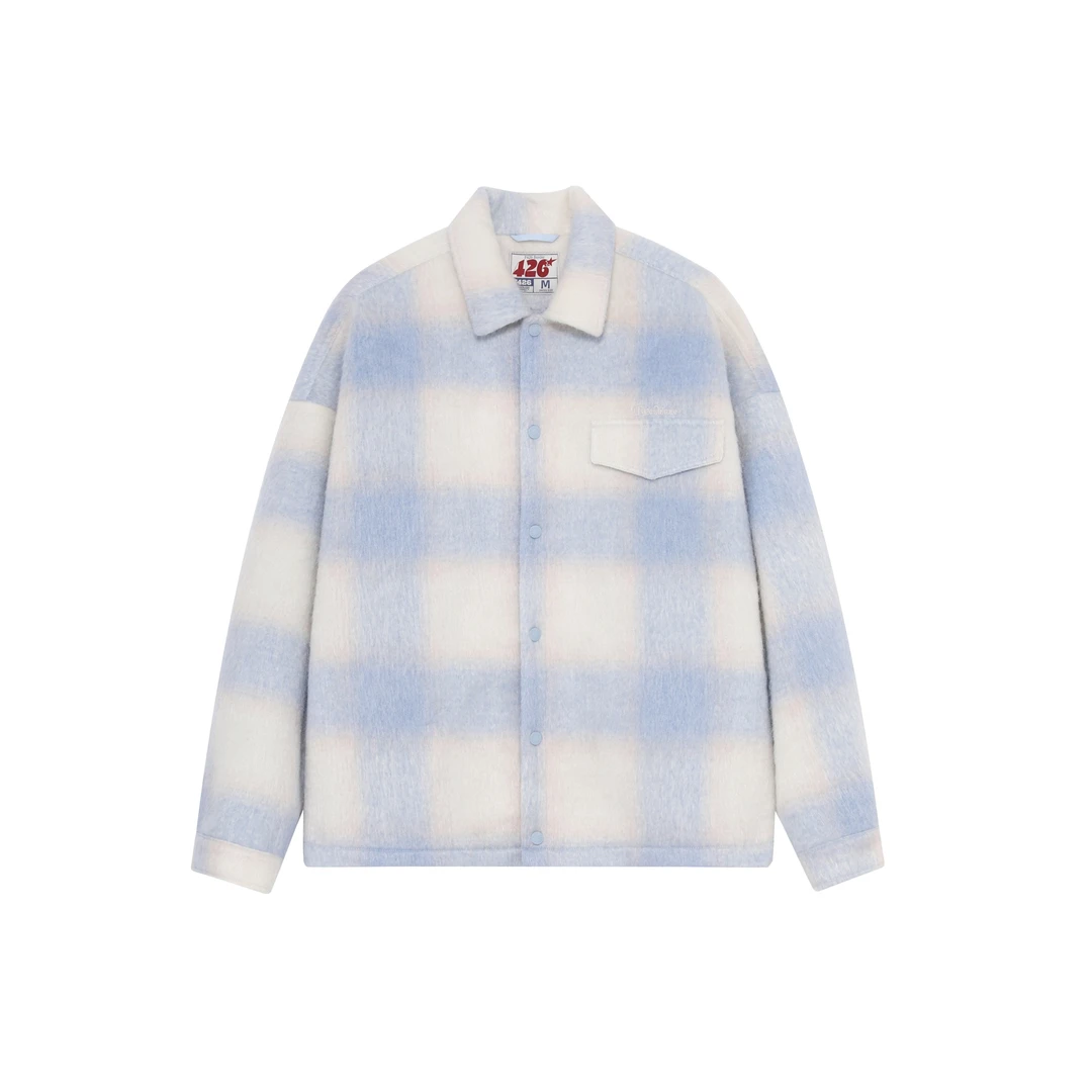 F426国潮撞色格子长毛呢外套情侣休闲宽松潮流外套5998