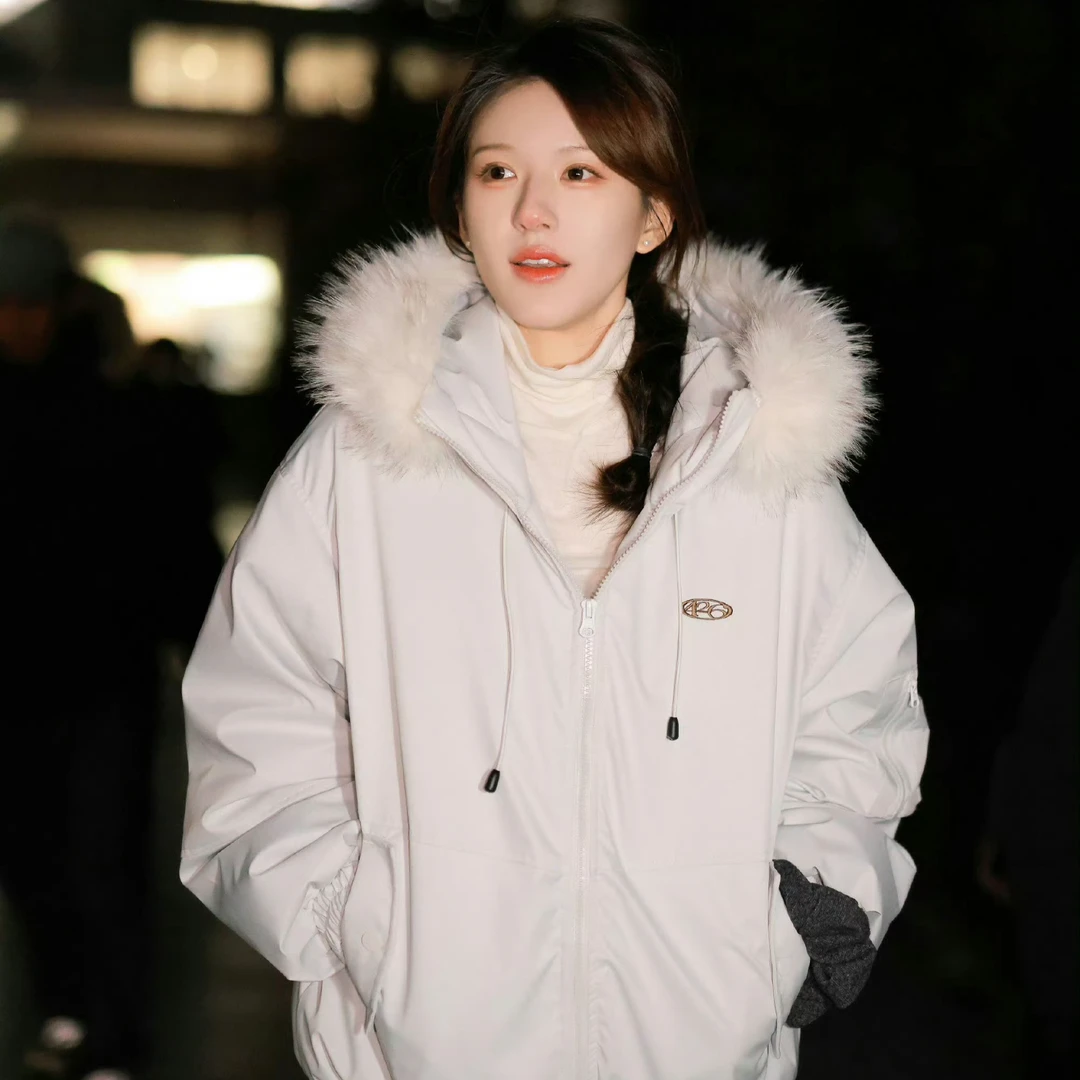 F426【代言人赵露思同款】国潮冬季情侣派克大毛领90鸭绒羽绒服5848