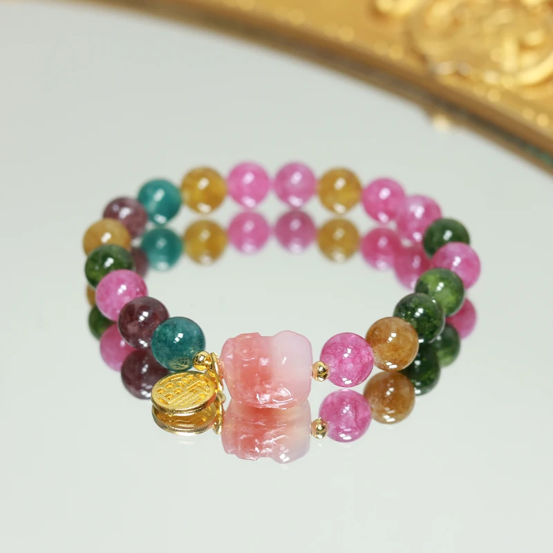 天然碧玺单圈玛瑙貔貅手链 多样性发一 H2805