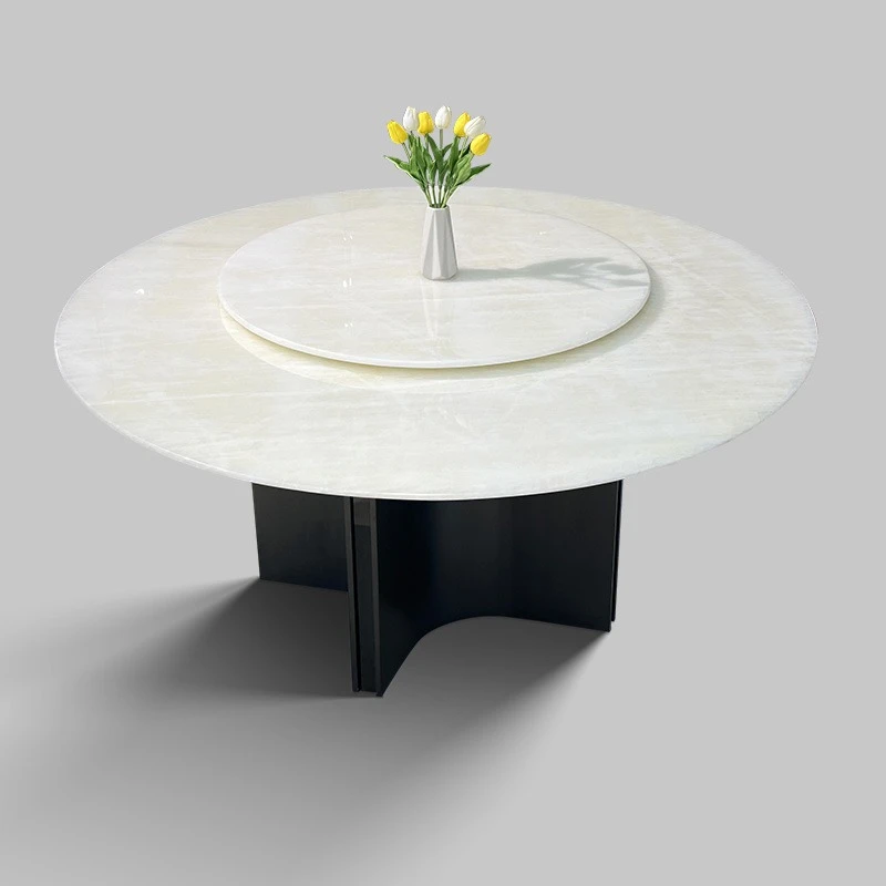 轻奢进口天然卡里冰玉奢石圆形餐桌现代简约大别墅奢石家用圆桌