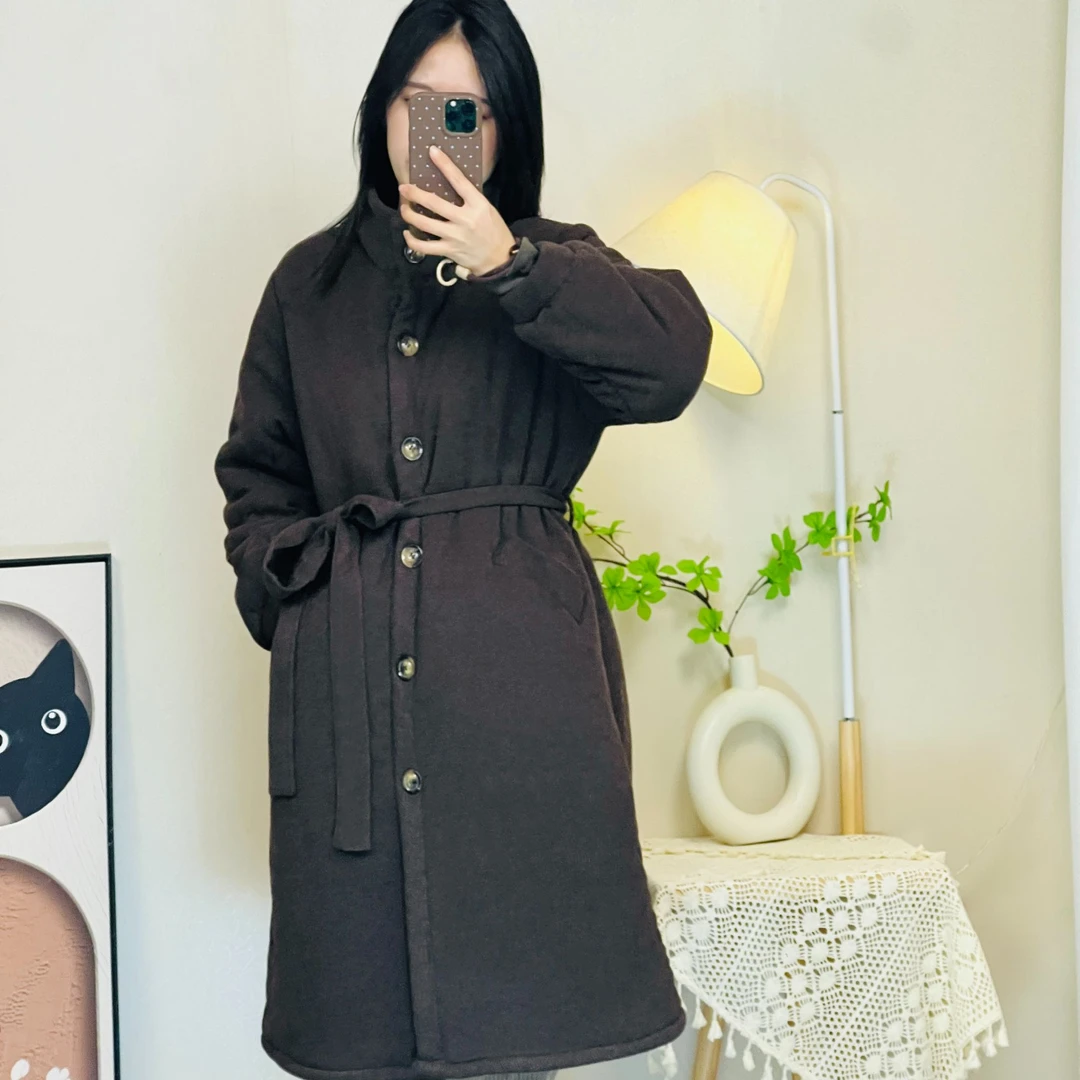 2025秋冬新款立领腰带中长款通勤风三层睡衣女冬加厚加绒外出可穿