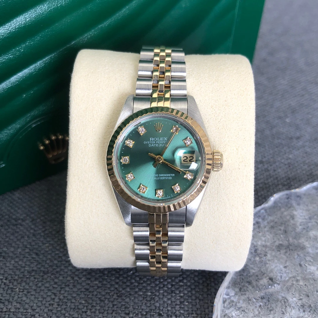 99新 Rolex/劳力士 奢侈品/69173日志绿盘26mm原钻单表