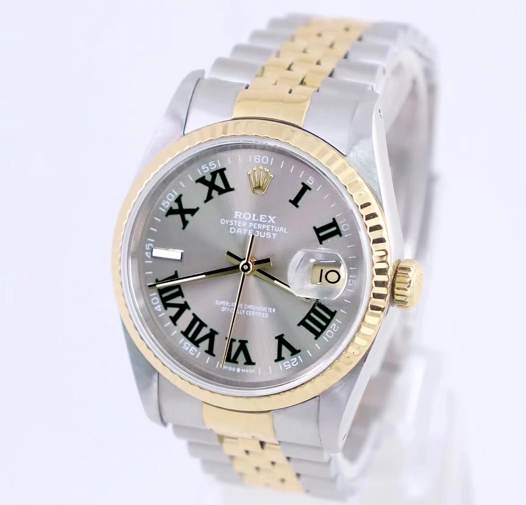 99新 Rolex/劳力士 奢侈品/日志自动机械/间金罗马盘36mm后盘单表