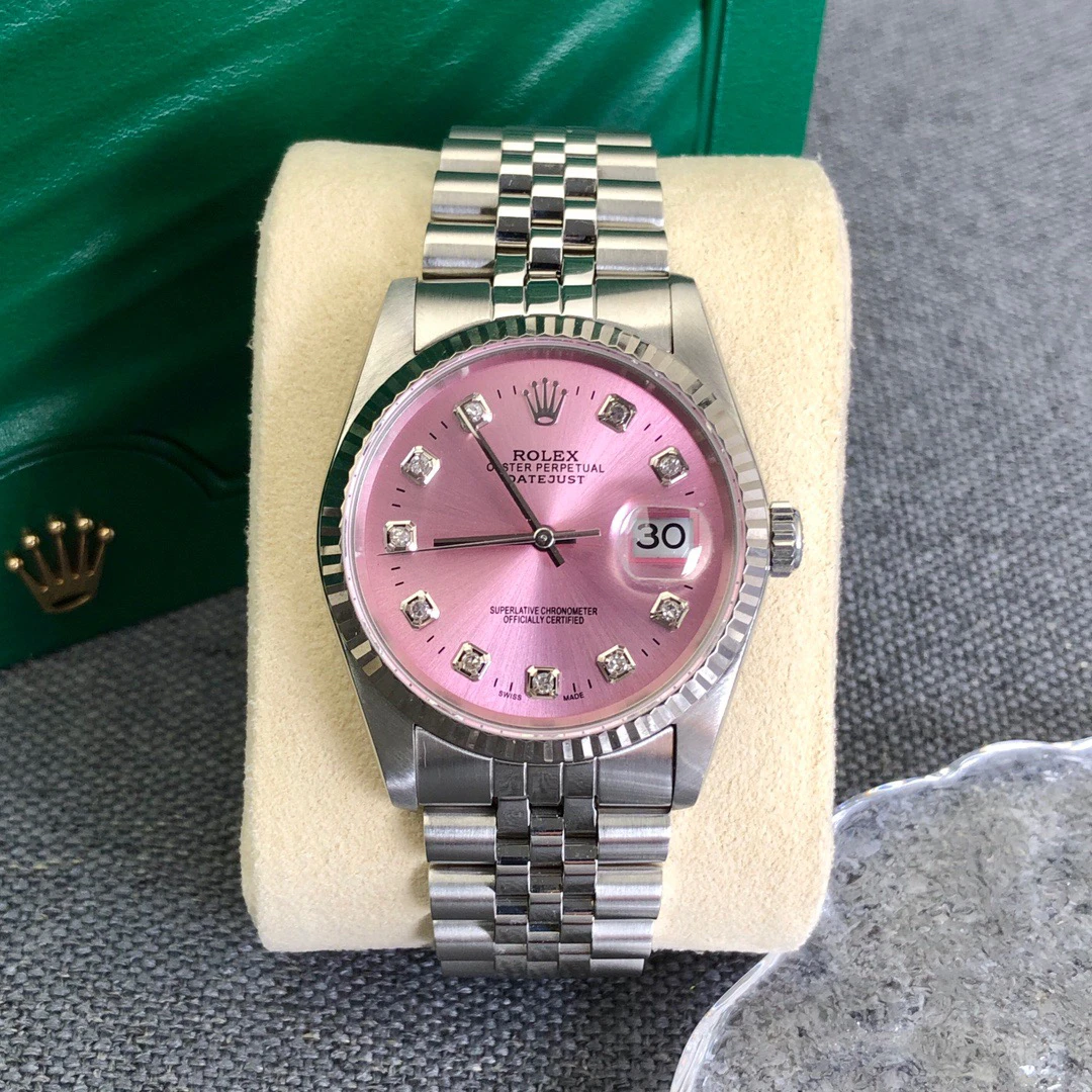 99新 Rolex/劳力士 奢侈品/日志自动机械/冰莓粉36m后盘单表