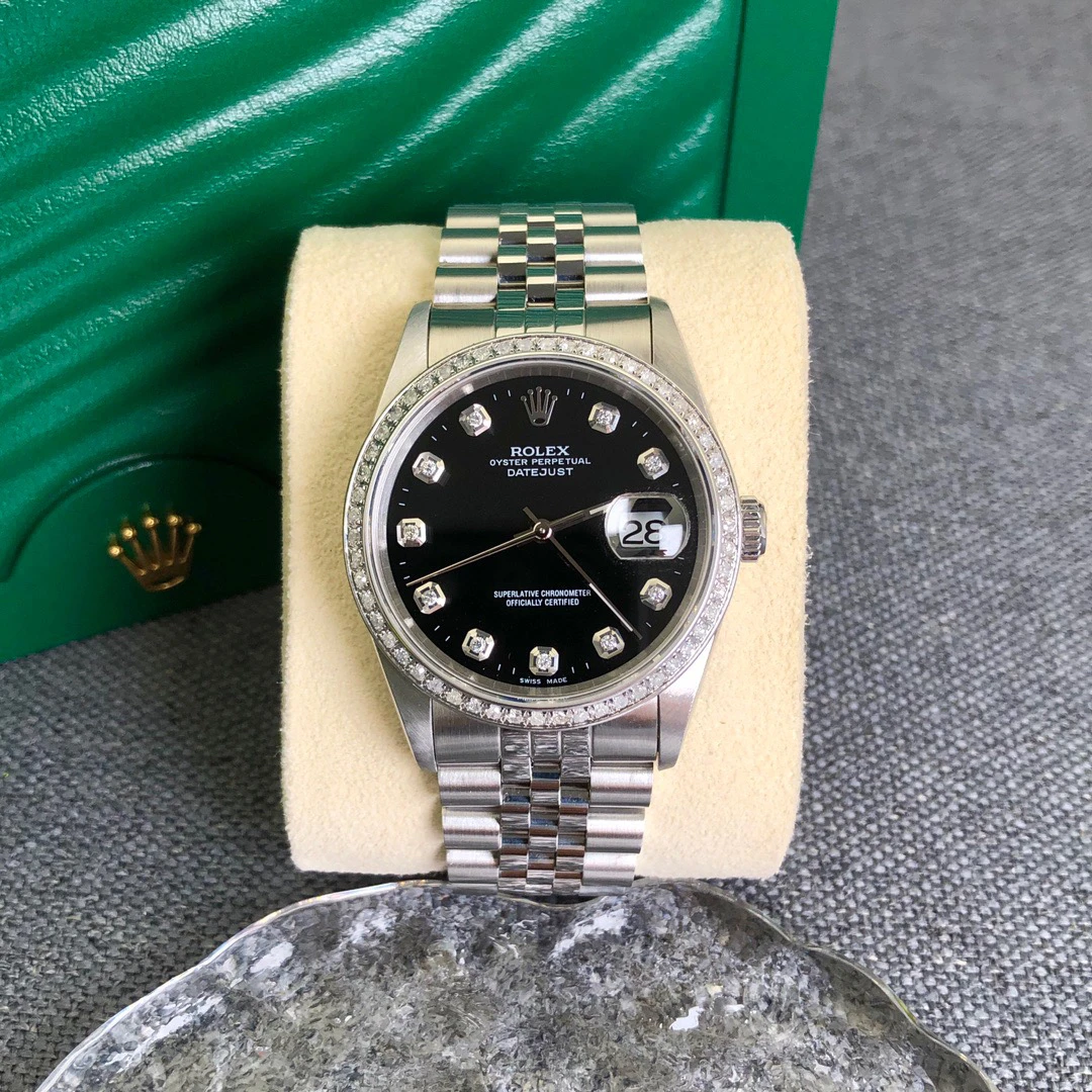 99新 Rolex/劳力士 奢侈品/日志自动机械/黑盘钻圈36m后盘单表