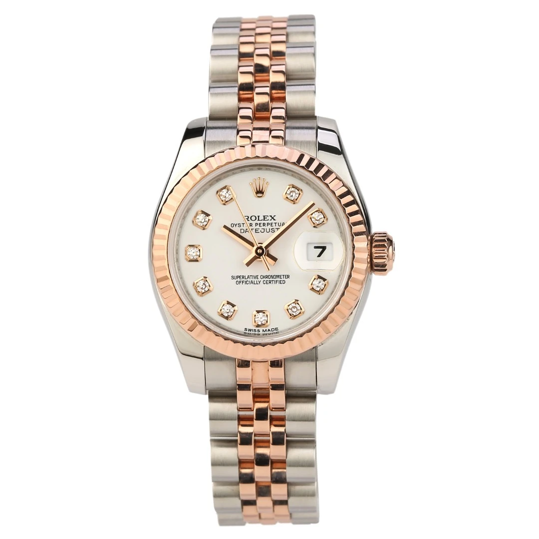 99新 Rolex/劳力士 奢侈品/179171烤瓷白盘26mm原钻玫瑰金单表