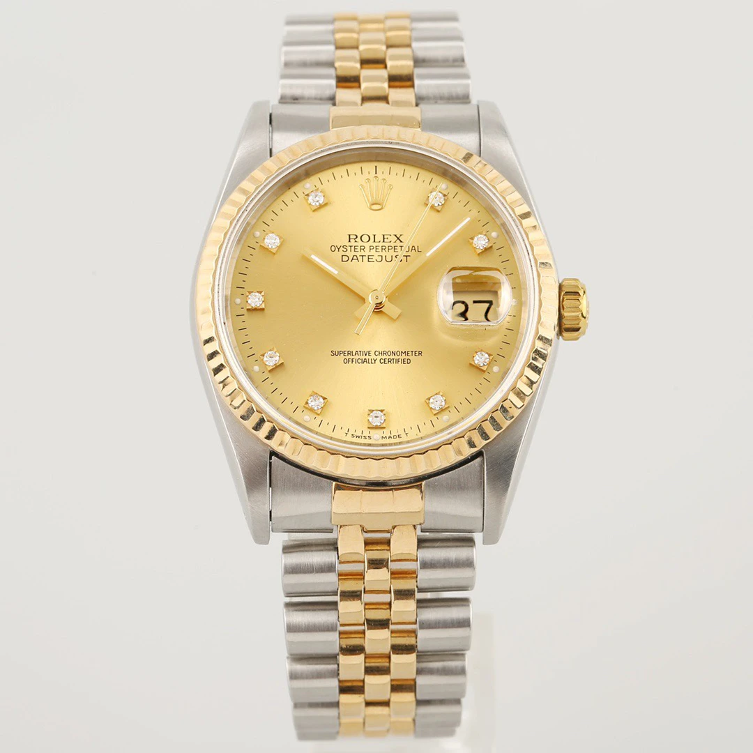 95新 Rolex/劳力士 奢侈品/日志香槟金自动机械36mm原钻拆单
