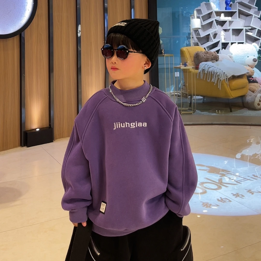 【加绒一加厚专属】上新秋冬儿童卫衣套头上衣中大童圆领洋气版高领