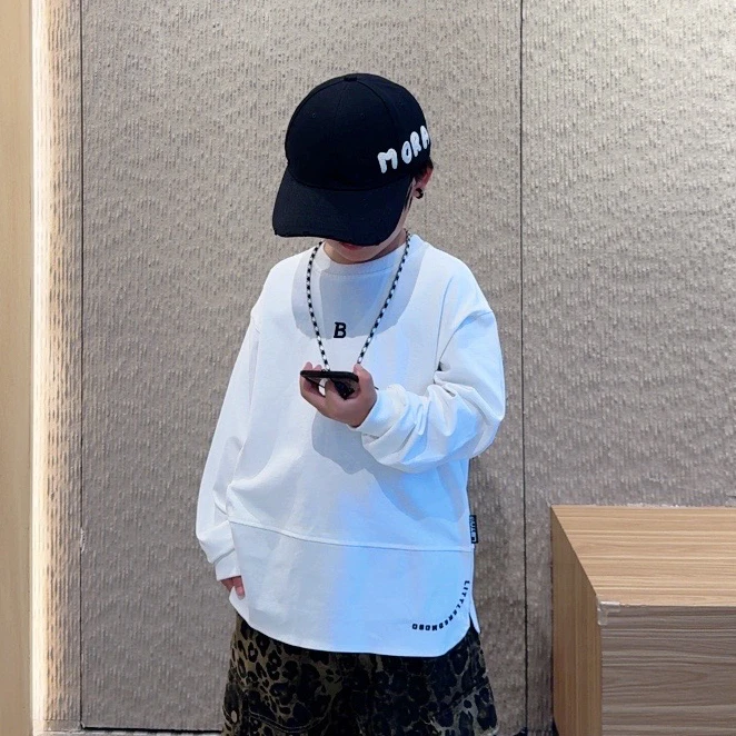 儿童高克重纯棉打底长袖中大童韩版套头宽松洋气春秋圆领打底衫