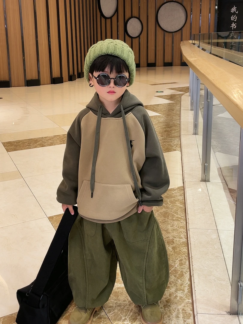 【加绒——亲子装】儿童外套卫衣上衣男童连帽加绒中大童秋冬刺绣帽杉