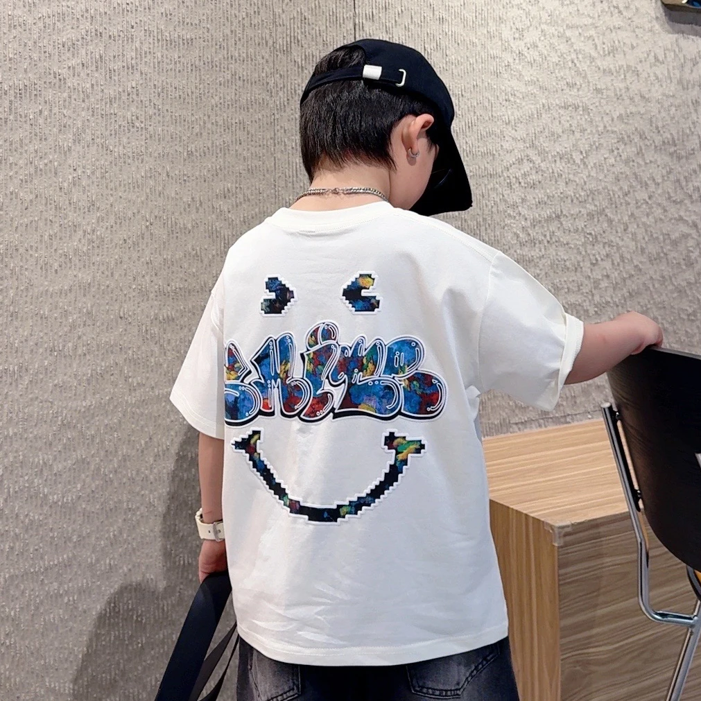 儿童宝宝夏季半袖宽松圆领印花韩版潮流休闲时尚洋气中大童帅气