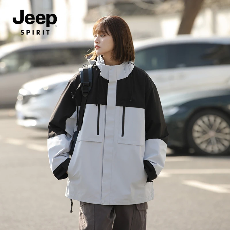 JEEPSPIRIT吉普春秋季新款夹克外套连帽夹克男女同款户外夹克外套