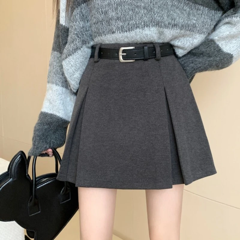 大码灰色毛呢短裙高腰胖MM显瘦半身裙遮胯a字裙防走光裙子女百搭