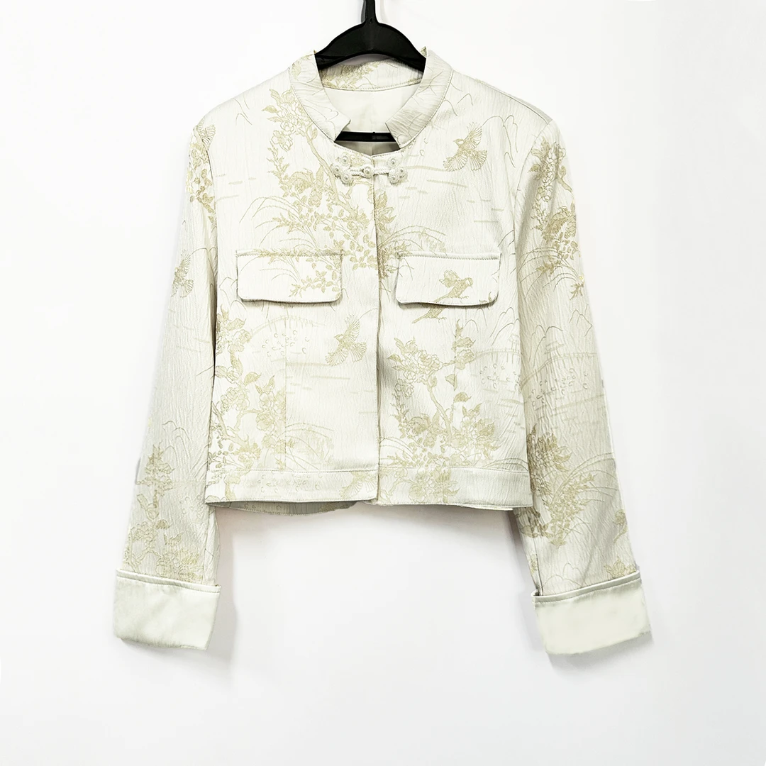 新中式！女士立领国风提花宽松减龄外套G762