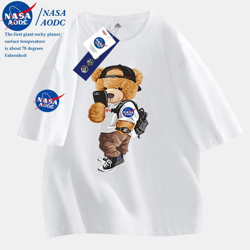NASAAODC联名短袖T恤男夏季潮流男装2023宽松半袖上衣纯棉体恤衫T