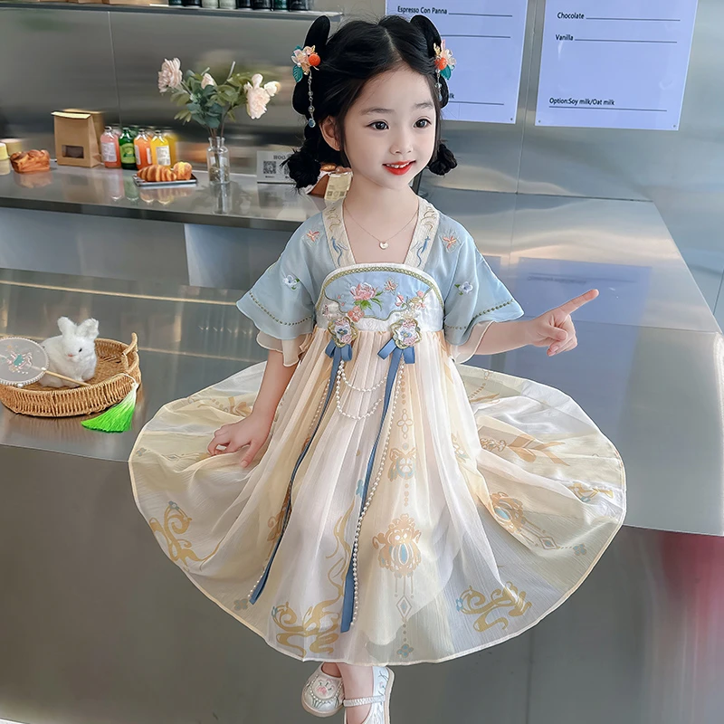 汉服女童古装夏季中国风超仙儿童公主连衣裙古风童装襦裙2024新款