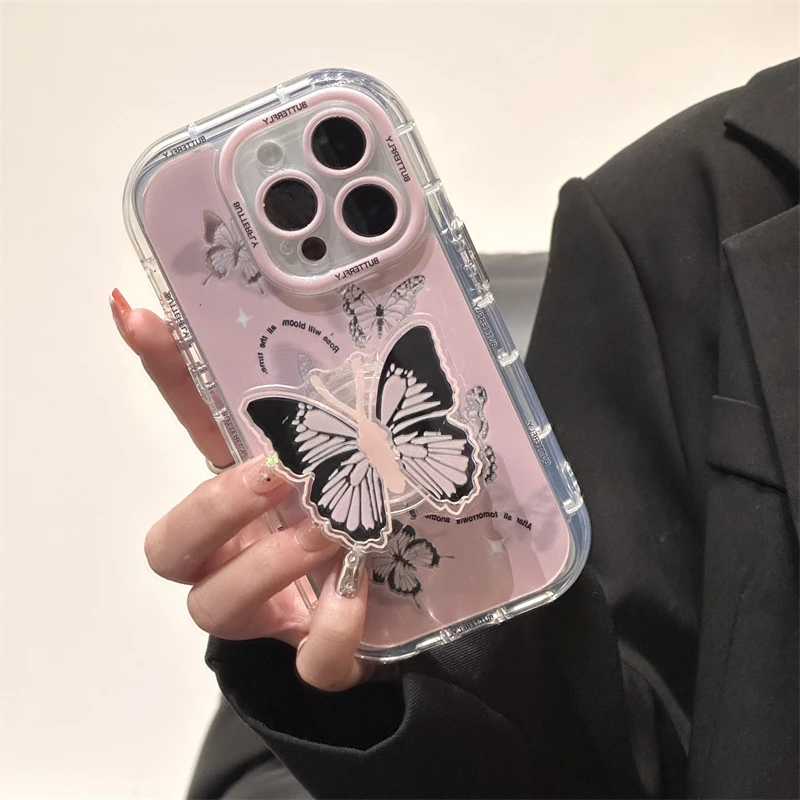 【苹果VIVO华为OPPO】ins蝴蝶小众创意高级感补妆镜面手机壳女防摔