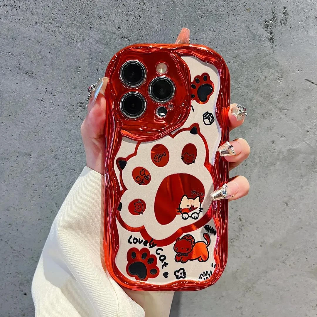 ins猫爪曲边纹电镀手机壳苹果15/iPhone/华为荣耀/OPPO/VIVO/小米