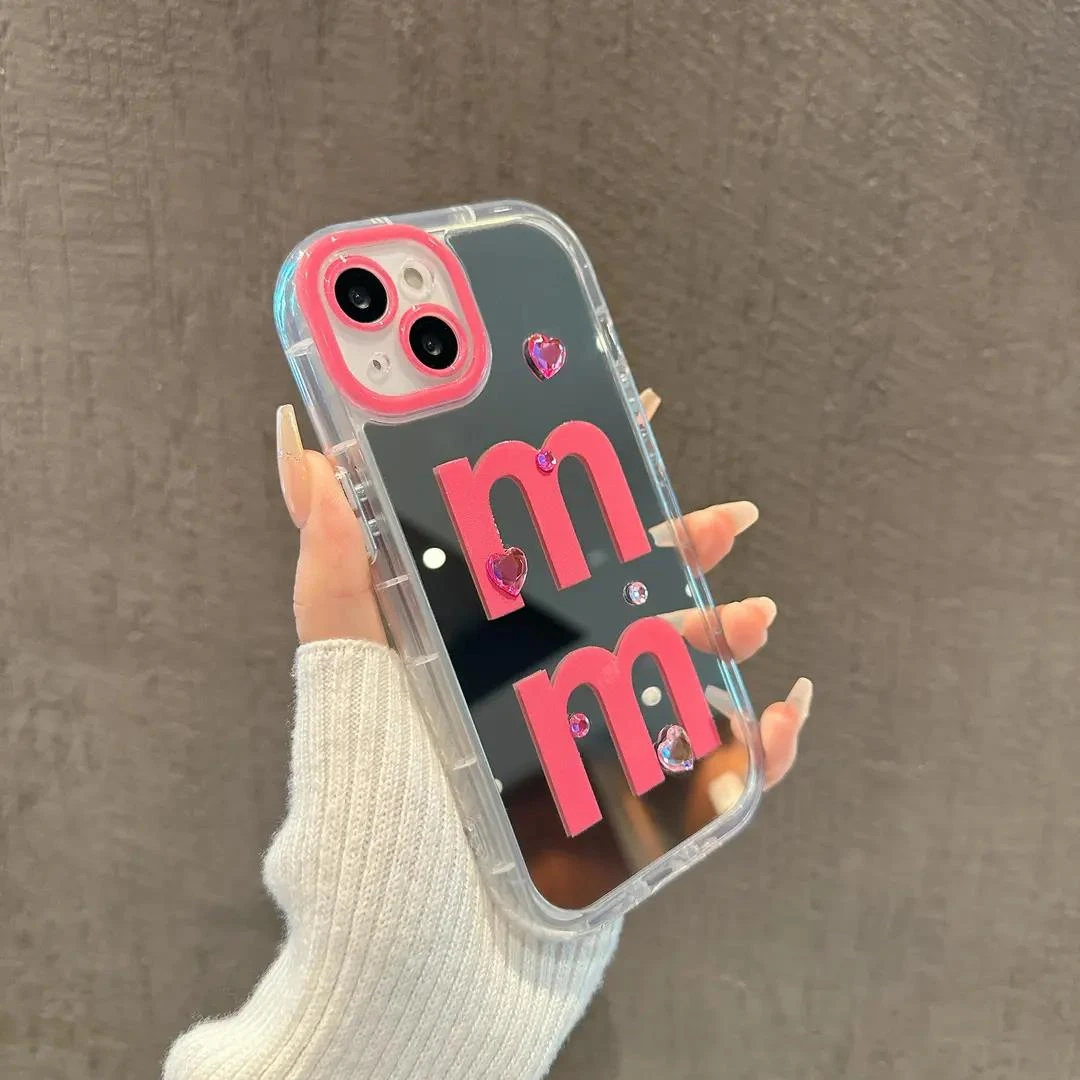 ins英文字母镜面手机壳苹果15华为mate60全包OPPO女VIVO小米13/14