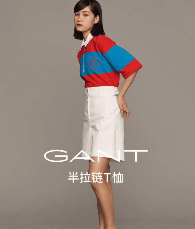 GANT/甘特夏季女士宽条纹半拉链针织学院风美式短袖T恤4202223