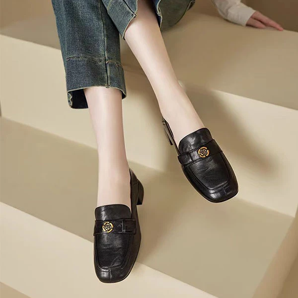 【诗菡服饰】2024秋季新款百搭软底乐福鞋粗跟羊皮单鞋 253039