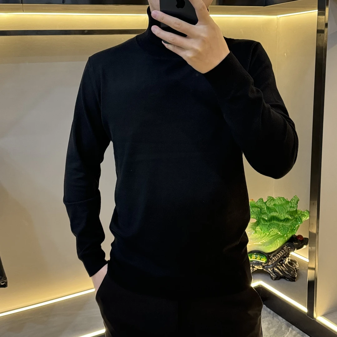 8888秋冬新款男士百搭简约纯色保暖高领针织衫高弹力打底衫