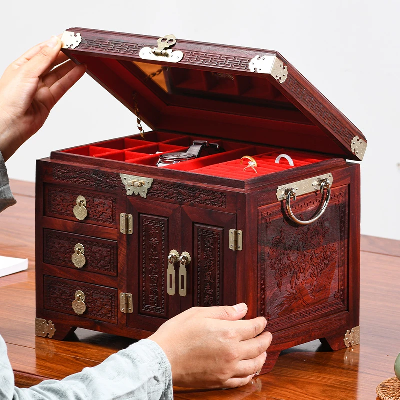 红木首饰盒新款实木手饰收纳盒紫檀高档珠宝盒订婚结婚中式嫁妆盒