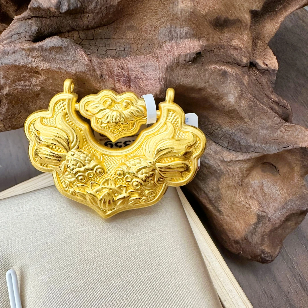 妖刀足金999黄金3D工艺 双鱼锁锦锂锁吊坠黄金锁项链平安锁锦鲤锁