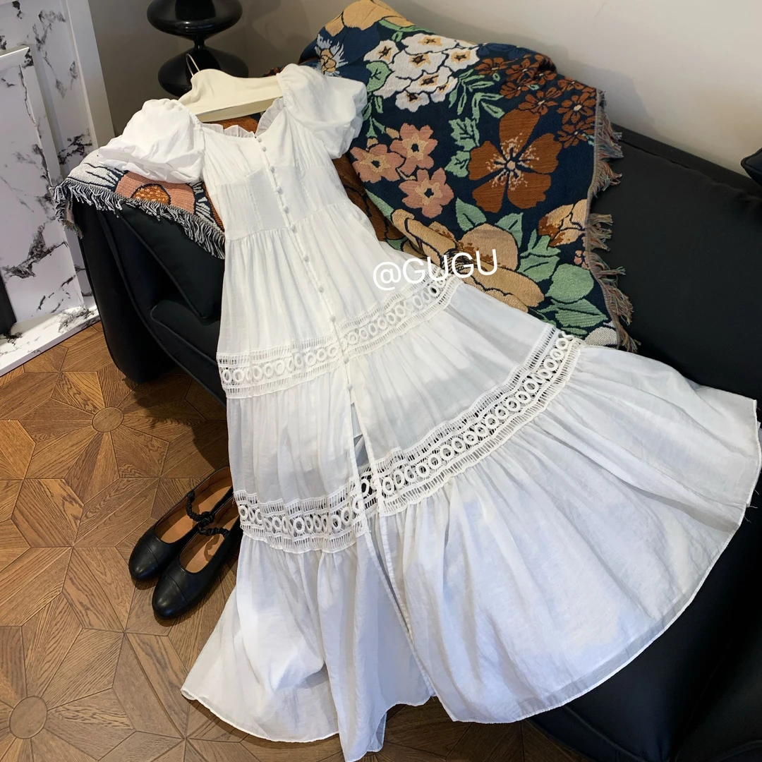 【古古】06.08新品仙气气质白色纯棉设计感韩系ins夏季连衣裙G24360