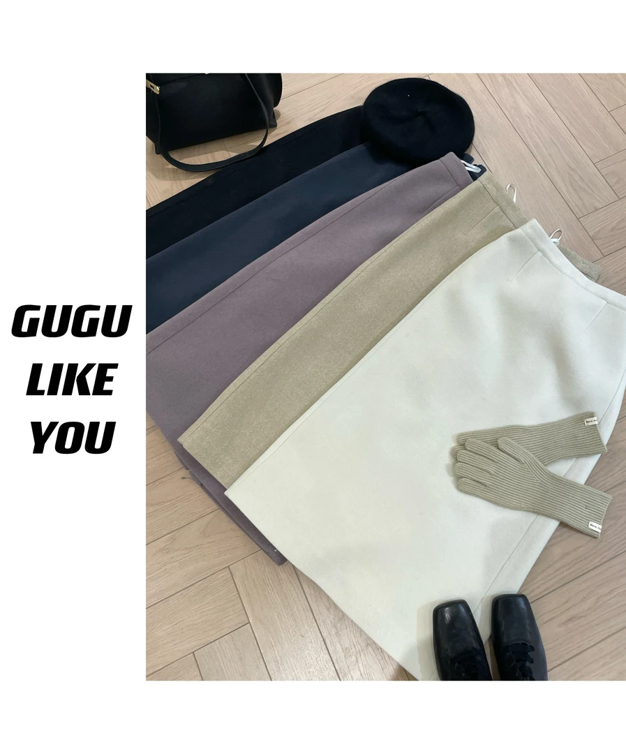 【古古】10.15新品 长款净版高级感毛呢半裙简约韩版G23462
