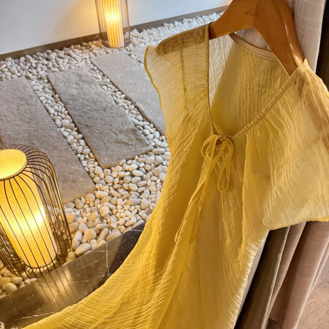 【古古】05.29新品蝙蝠袖v领收腰夏季气质显瘦纯色女装连衣裙G24323