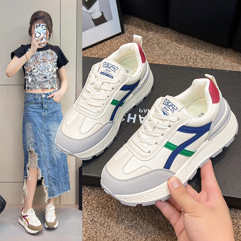 百搭皮面阿甘运动鞋女2024新款秋季爆款老爹鞋软便软底减震小白鞋