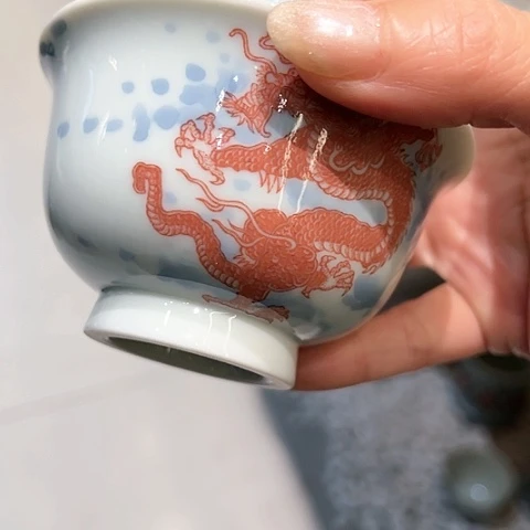 下播福利手工手绘釉下红盖碗