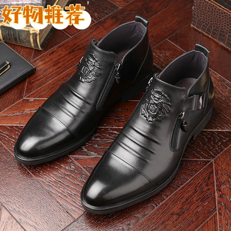 【高端男鞋】【全国包邮】四季款男士商务休闲增高马丁靴侧拉链皮鞋55