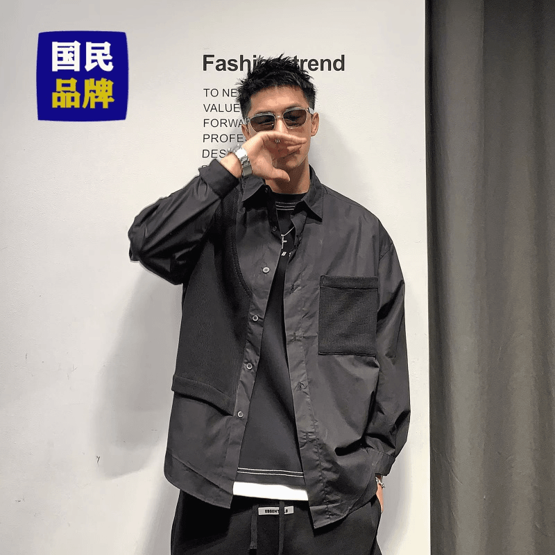 【小扬哥推荐】潮男秋冬户外景美式休闲短袖衬衫男潮牌潮流宽松日