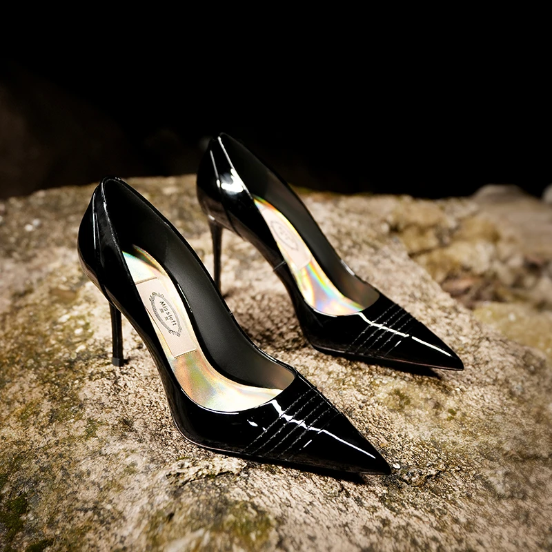 【月痕系列】MISSLEFT网红黑色单鞋职业时尚尖头浅口高跟鞋百搭小众