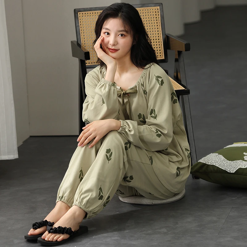 88220带胸垫睡衣女士高品质国潮新中式睡衣长袖长裤家居服套装