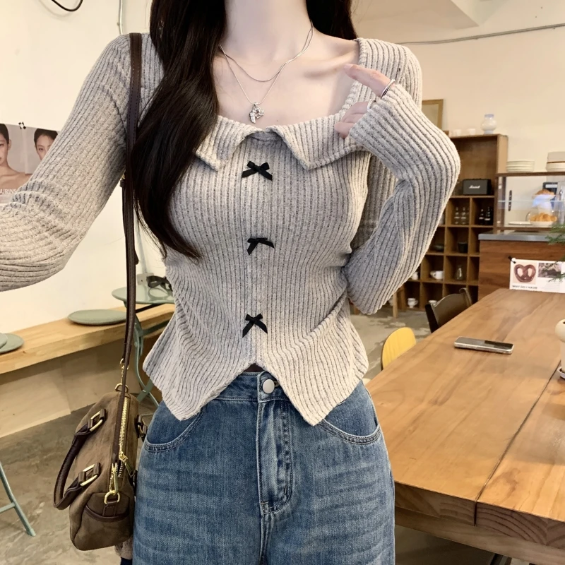 胖mm大码衬衫长袖2024秋装新款甜美气质方口领洋气别致针织上衣女