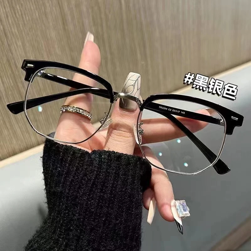 小红书同款眉毛金属近视眼镜框女可配度数圆脸半框男眼睛架韩版潮