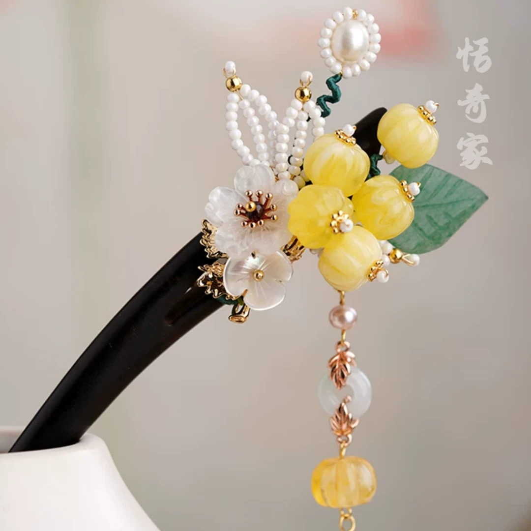 恬奇家a726“夏日南瓜”琉璃高定缠花工艺木质发簪夏季超仙手工古典
