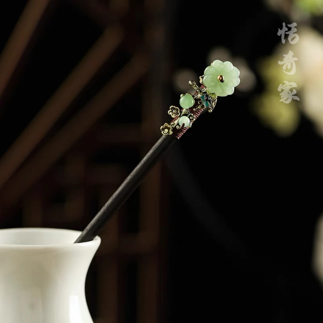 恬奇家“伊人青颜”木质发簪简约日常百搭手工复古古风原创设计