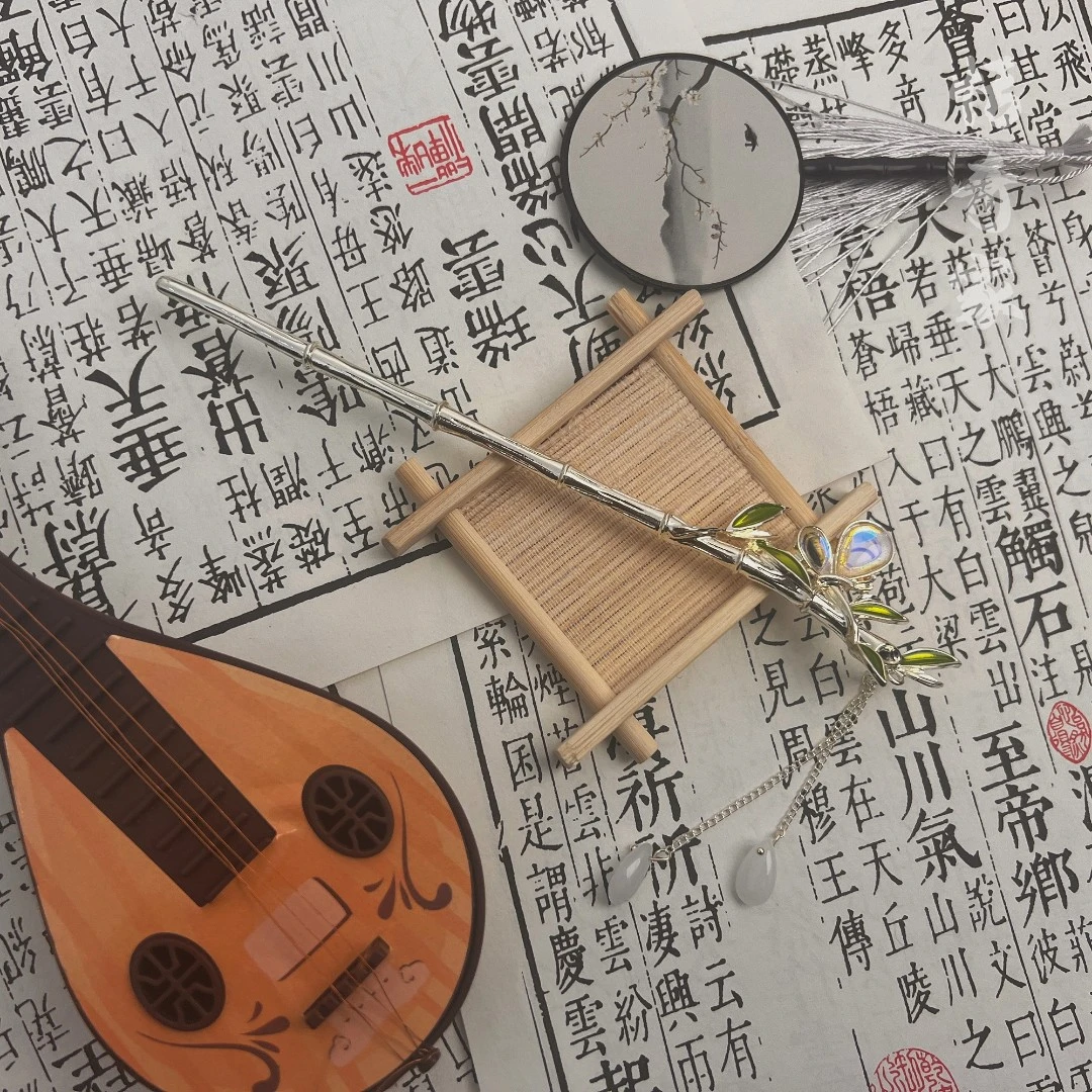 恬奇家“蝴蝶竹节”新款高定竹子款发簪气质手工百搭款发簪