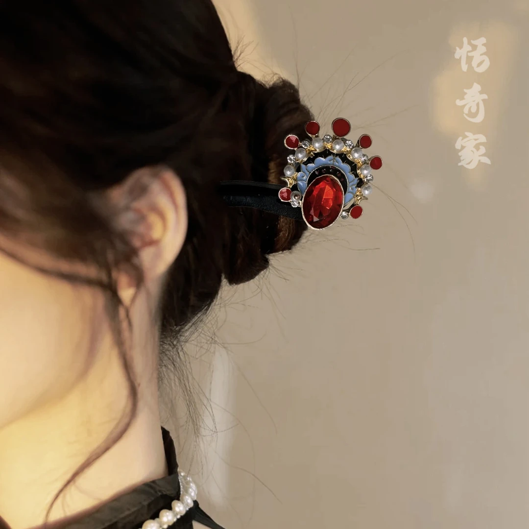 恬奇家4517“国风脸谱”高定手工原创木质发簪红色新中式复古气质