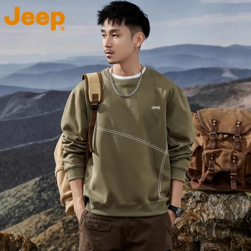 JEEP/吉普2025新款美式潮牌圆领卫衣男士宽松大码休闲长袖上衣服