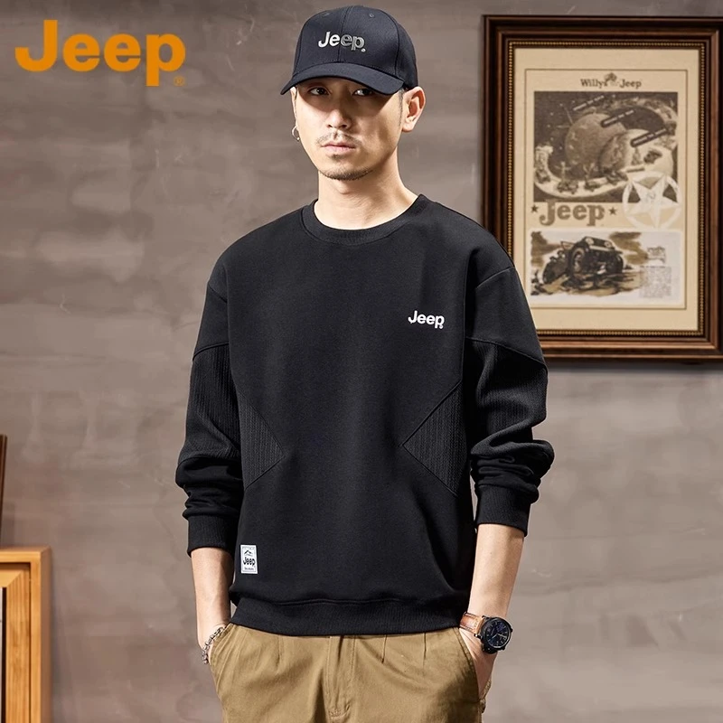JEEP/吉普2025美式潮牌圆领卫衣男款新款宽松上衣内搭男士秋装