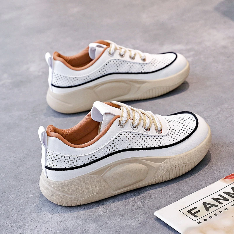 【厂家直销】夏季新款网眼透气休闲小白鞋2023厚底百搭软底女凉鞋