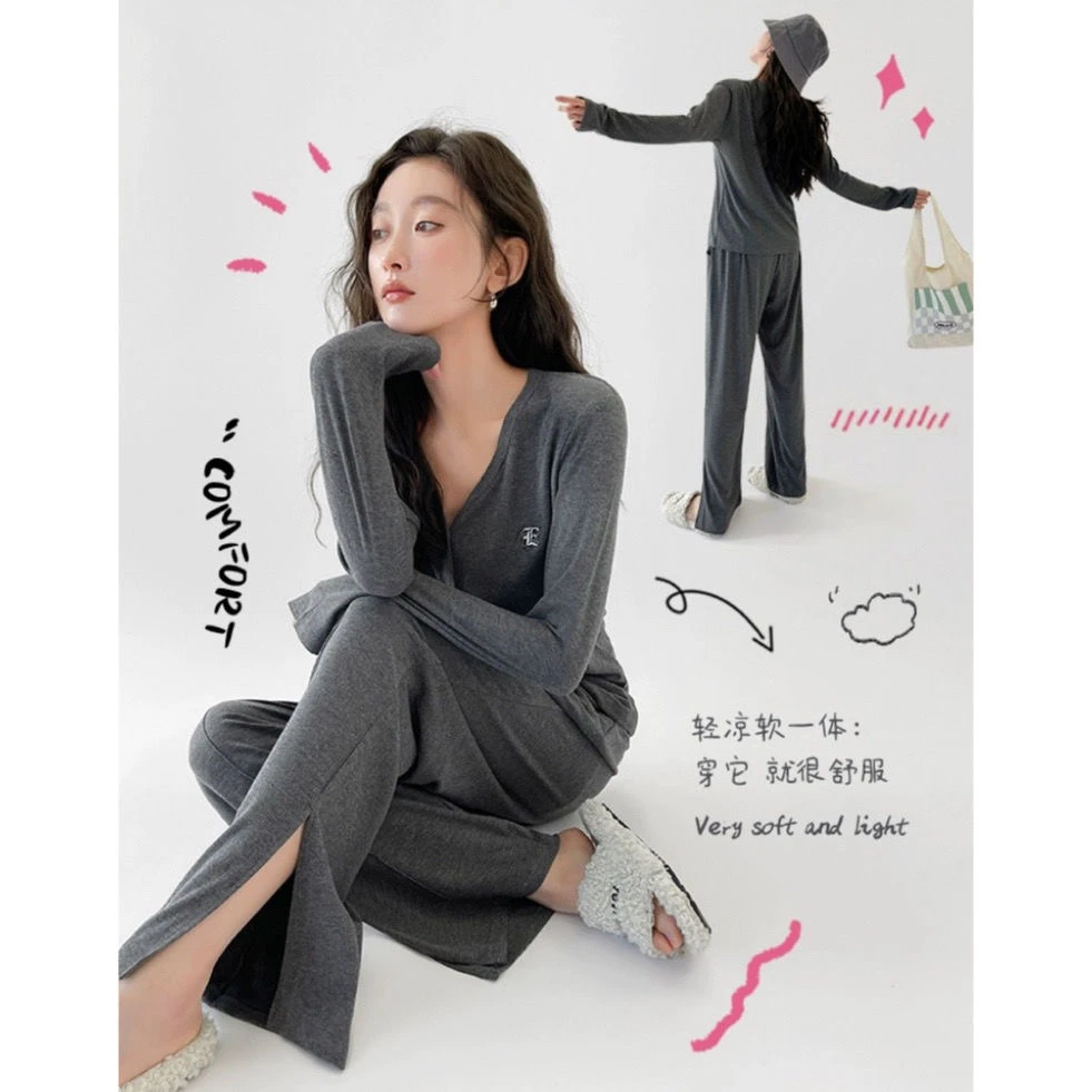 高档纯棉睡衣女士春秋季时尚性感显瘦网红长袖宽松家居服套装女