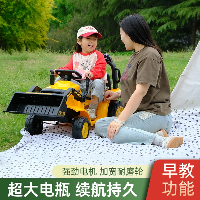新款儿童大号炫酷音乐电动工程车推土车可坐玩具车四轮防侧翻电动